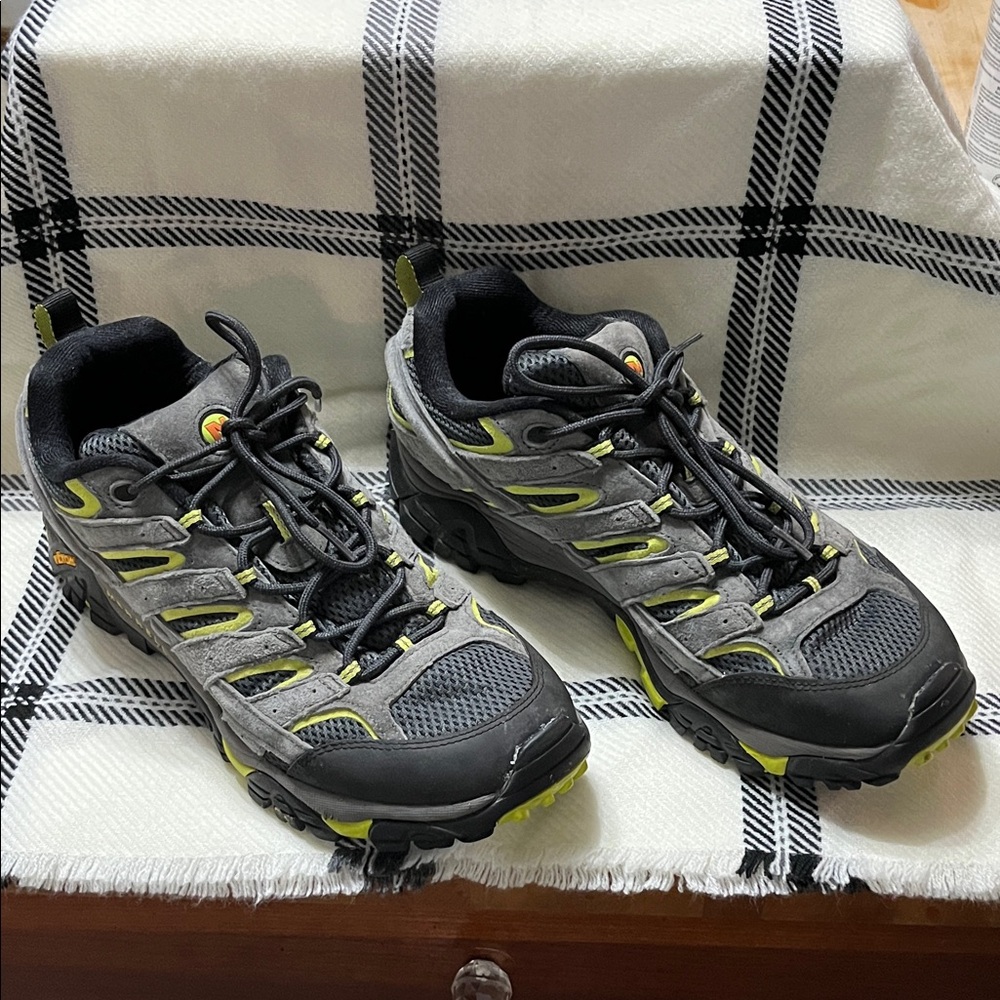 Merrell Vibram Gray and Black Footwear with Yellow Accents